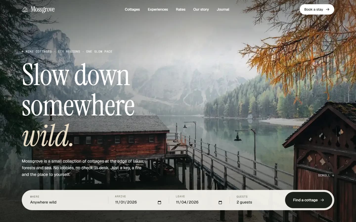 Mossgrove home page on desktop
