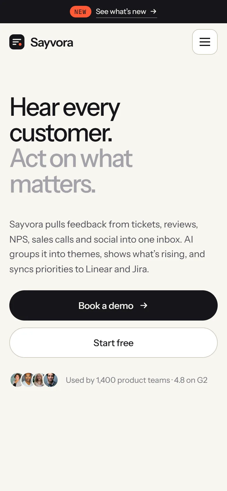 Sayvora home page on a phone